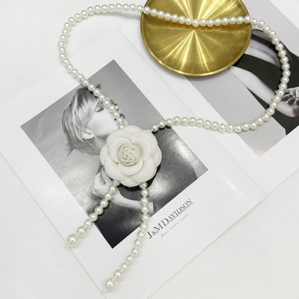 Camellia Flower Women Belt Dress Decorative Rope Pearl Waist Chain Sweet Pearl Waist Belts