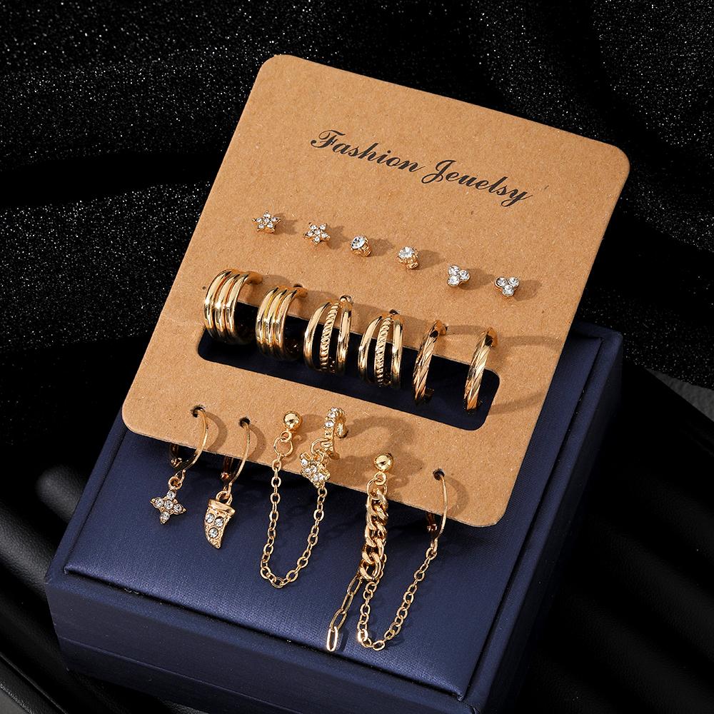 Набор из 18 предметов, студенческие аксессуары, подарочный комплект серег с бриллиантами Deluxe, трехслойные серьги для вечерние девочек, набор милых сережек с кисточками и полыми бабочками