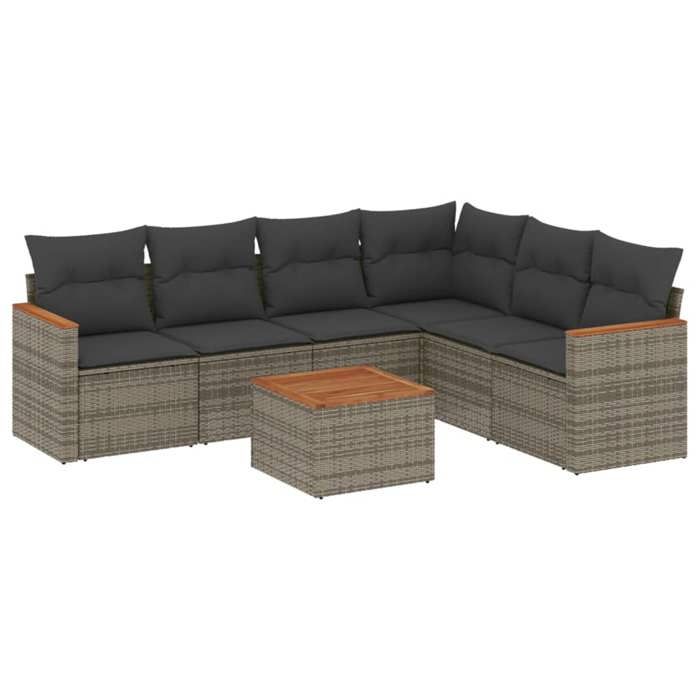 VidaXL Salon de Jardin avec Coussins 7 pcs, Canapés de Terrasse, Ensemble de Meubles de Patio, Mobilier d'Extérieur, Gris 3226011