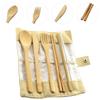 7pcs Suit Portable Cutlery Travel Eco-friendly Fork Spoon Set Include Reusable Bamboo Slice Chopsticks Straw Cleaning Brush Set