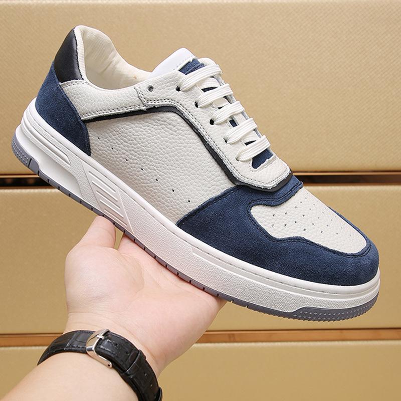 European station 2025 spring and autumn new casual board shoes men's leather breathable sports men's shoes fashion color matching lace-up trendy shoes