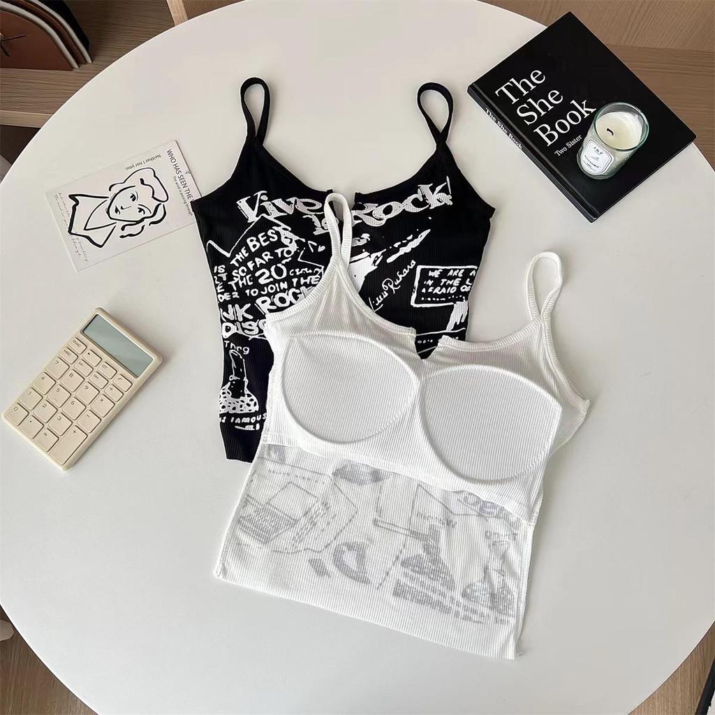 Y2K E-Girl Punk Print Sleeveless Ribbed Knit Tank Top For Women 2000s Crop Top Summer Fairy Grunge 90s Hippie Tee Korea Fashion