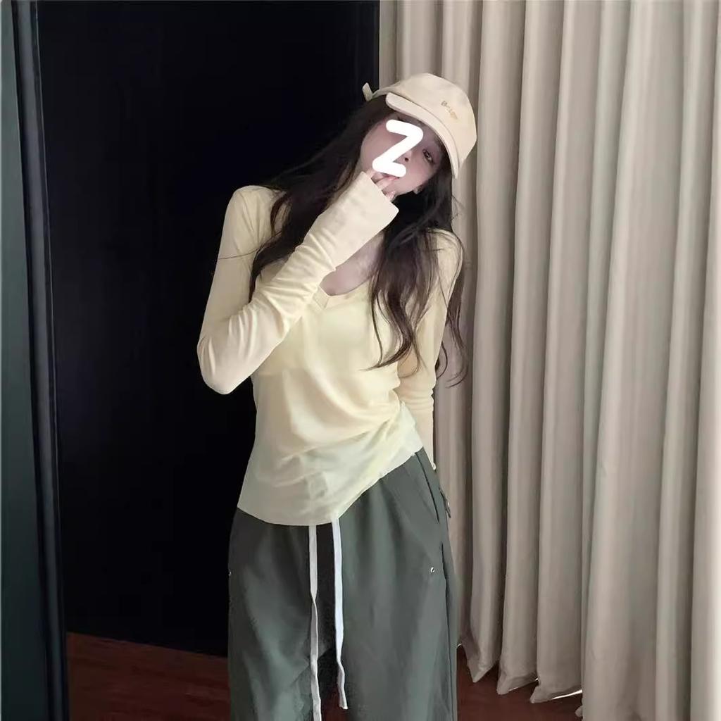 Мягкий восковой воротник темперамент облегающая кофта с длинным рукавом вязаный базовый топ женский весенний ярко-желтый чистый топ