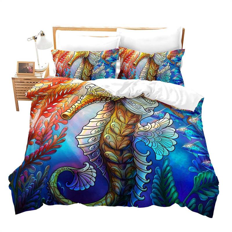 Комплект постельного белья Ocean, размер King/Queen, постельное белье с морским принтом, одеяло Hippocampus, покрывало для мальчиков и девочек, пододеяльник с изображением морских животных