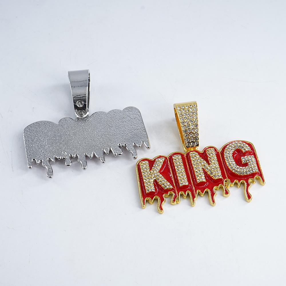 Кулон-буква KING, инкрустированный бриллиантами, кубинская цепь, европейский и американский хип-хоп, полностью усыпанный бриллиантами, персонализированное властное мужское ожерелье