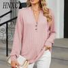 Women's Fashion Casual Autumn Winter Solid Color Print Long Sleeve V Neck Blouses & Shirts