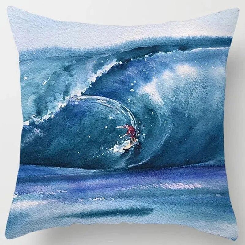 Car Living Room Sofa Cushion Cover Luxury Home Decor Pillow Cover Blue Wave Pattern Cushion Cover