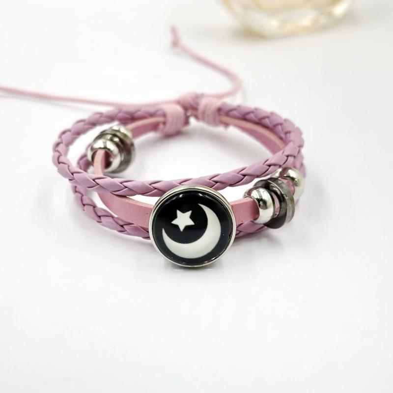 Светящийся Солнце и Луна Камень времени Унисекс Винтажный Кожаный и Бисером Браслет