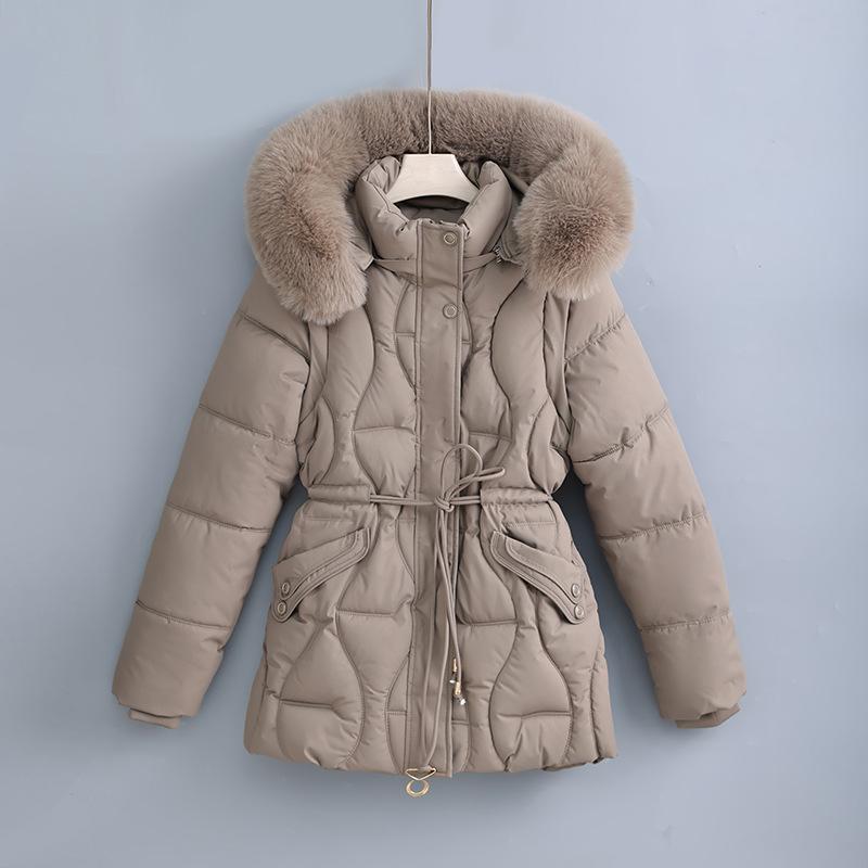Fashion winter new hooded down thickened down cotton-padded jacket women's medium and long waist large fur collar cotton-padded jacket women's coat