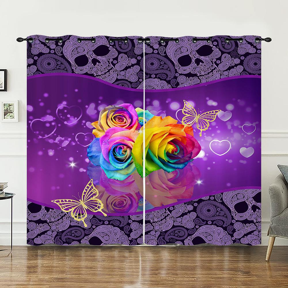 Curtains Rose Love Valentine Hunliji Curtains Bedroom Living Room Blackout Curtain Perforated