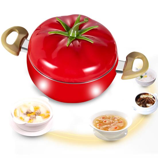 Nonstick Soup Pot Milk Pot Pasta Can Tomato-Shaped Cocotte Cooking Pot for Stewing Frying And Poaching Cute Vegetable Shape Electric Stove Pan