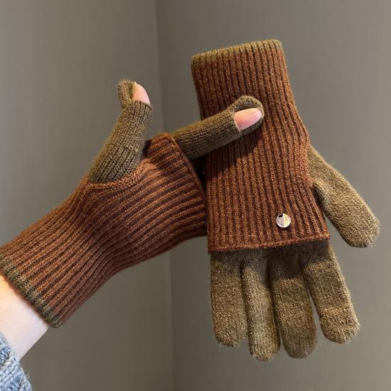 Складные вязаные перчатки двойной длины, теплые перчатки с сенсорным экраном, эластичные перчатки на запястье с цветовыми блоками, длинные перчатки для женщин и мужчин для набора текста и повседневных дел