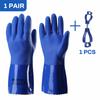 1 Pair 12" Blue PVC Gloves with Glove Clip - Extended Cuff, Chemical, Acid, Oil Resistant, Non-Slip for Industrial, Agricultural
