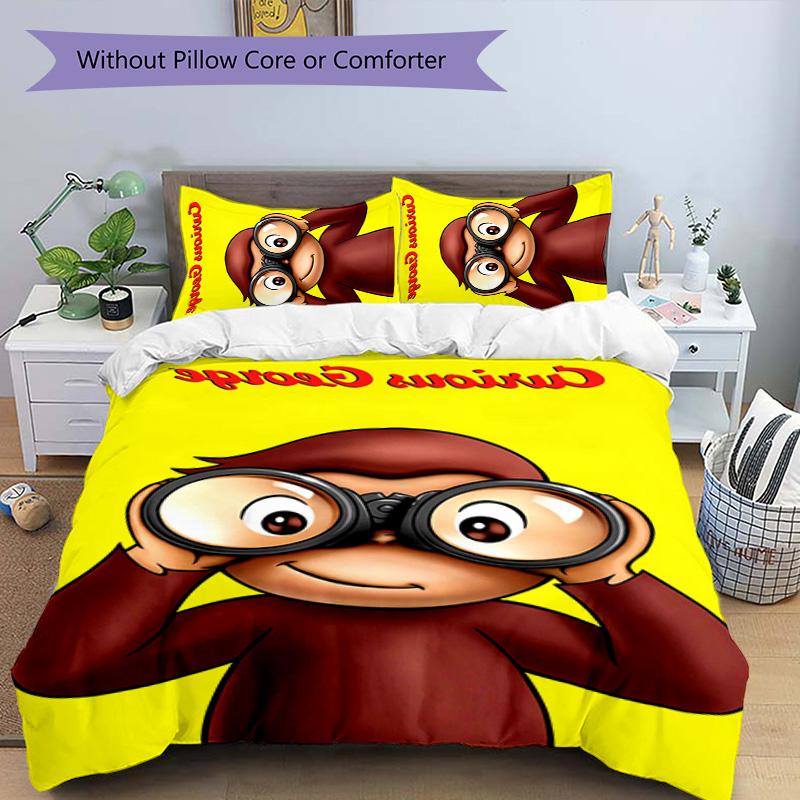 Curious George 3pcs Bedding Set Duvet Cover Closure Includes 1 Duvet Cover & 2 Pillowcases for All Seasons Bedroom Home Dorm Decor