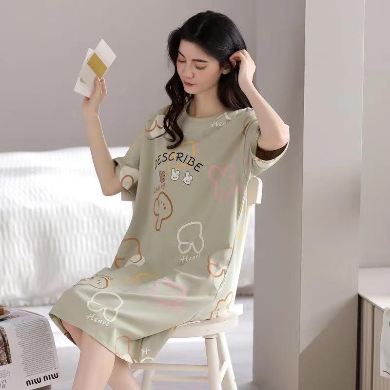 2024 Women's Cute Cartoon Summer Short-Sleeve Nightdress, Thin Large Size, Indoor/Outdoor Wear