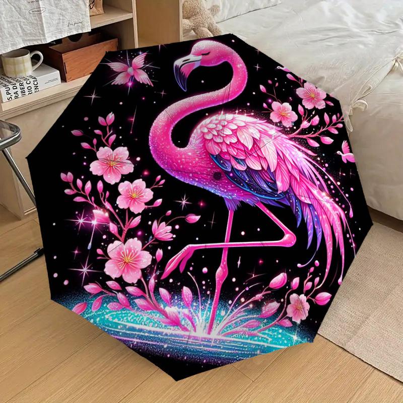 1pc Flamingo Fantasy Floral Night Umbrella with Plastic Handle,Suitable for All Seasons Home Travel Outdoor UmbrellaDD713