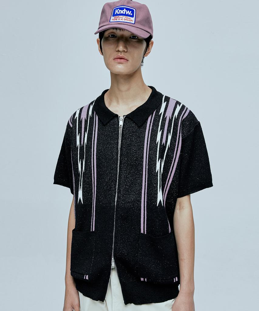 KND Navajo Boucle Knit Half Cardigan Black