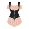 2025 Fashion Literature Retro Steampunk Boat Neck Shirt Lace-Up Vest Punk Style Two-Piece Set for Women