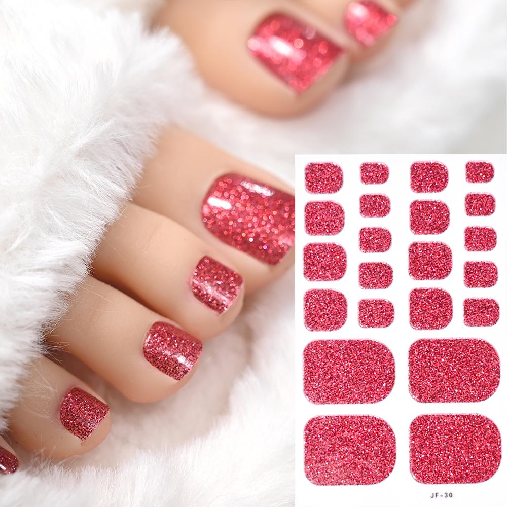 22tips/Sheet Glittering Toenails Manicure Art Decals Baking Free Toe Nail Stickers Full Cover Removable Adhesive DIY Nail Patch*