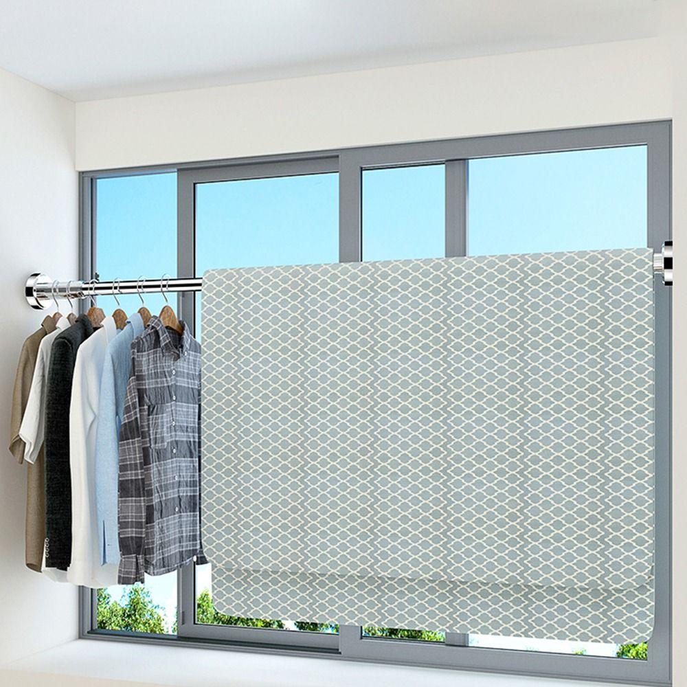 Hollow Clothes Drying Rack Stainless Steel Curtain Rod Telescopic Pole for Balcony Bathroom