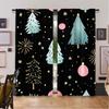 2Pcs Christmas Curtain Pink Blue Black Xmas Pine Tree Forest Snowflake Star Winter Holiday Rustic Nature