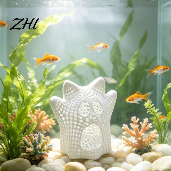 Hollow Tank Ornament Halloween Aquarium Hideout, Floating Bat Betta Hammock, Ghost Hide Cave Dark Style Fish Decor And Resting Spot,