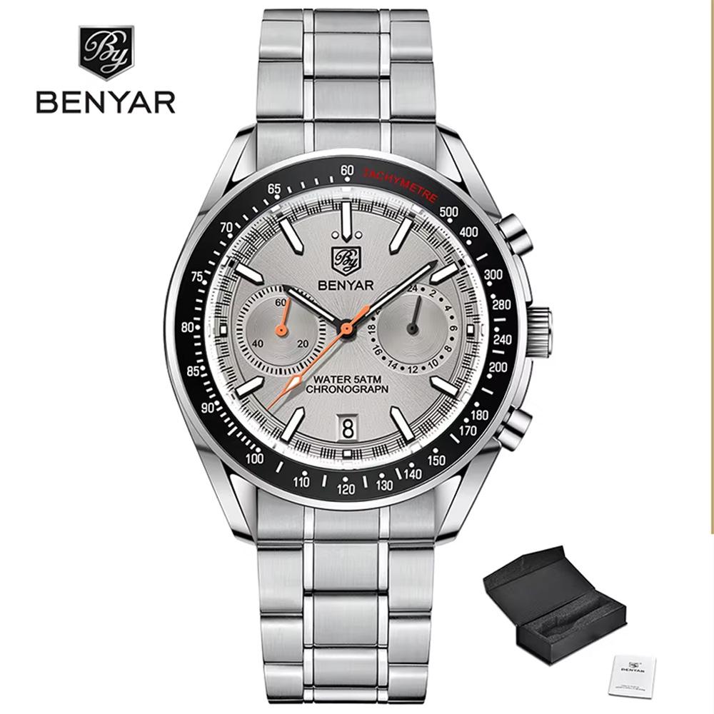 BENYAR New Moon Luxury Quartz Chronograph Men Watches Sports Waterproof Automatic Watch For Men Luminous Clock Reloj Hombre