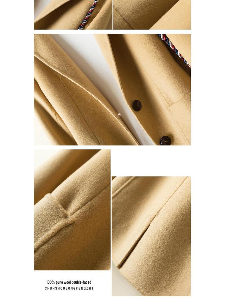 2025 Осень/Зима Женское Приталенное Короткое Пальто из Чистой Шерсти и Кашемира