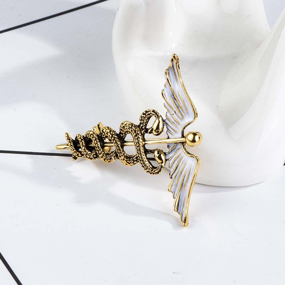 Retro Gift For Men Women Snake Enamel Metal Caduceus Badge Collar Clothing Jewelry Accessories Corsage Brooch Pins