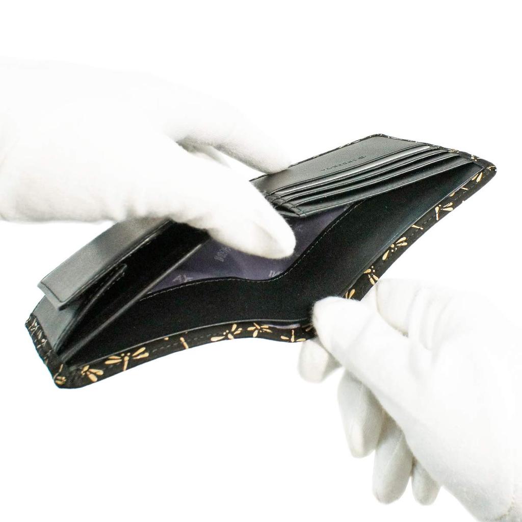 Кошелек Inden, складной кошелек, купюра S Box, кошелек для монет, кожа оленя, черный с белым лаком, узор стрекозы [Indenya] 2008-11-008