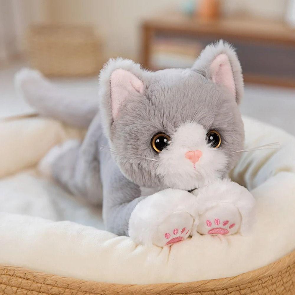 Cartoon Cat Plush Kitten Pillow White/ Gray Plush Cat Doll Simulated Cat Plush Toy  Kids