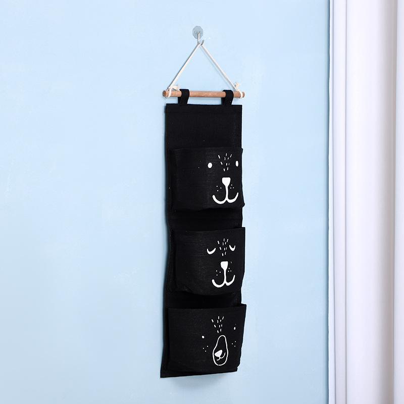 3 Pockets Cute Wall Mounted Storage Bag Closet Organizer Clothes Hanging Storage Bag Children Room Pouch Home Decor