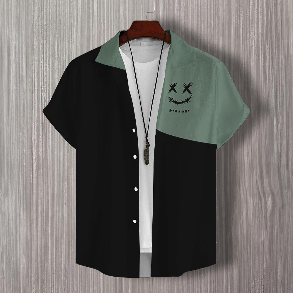 Простая мужская рубашка с принтом в стиле пэчворк в 3D, гавайские рубашки для мужчин, повседневная мужская одежда, свободная рубашка большого размера с коротким рукавом высокого качества