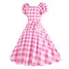Женское платье в стиле ретро-трапеции с большими качелями, с высокой талией и короткими рукавами, с V-образным вырезом, в клетку, с принтом в горошек, контрастного цвета, на шнуровке, с узкой талией, для вечеринки, свадьбы, выпускного вечера