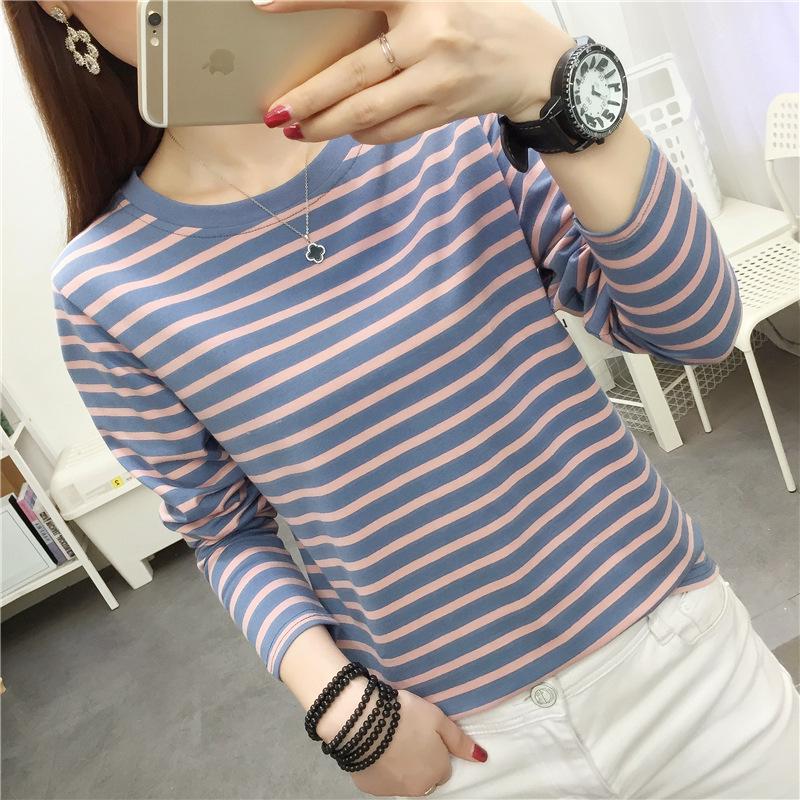 Женская свободная полосатая хлопковая футболка с длинным рукавом для весны и осени