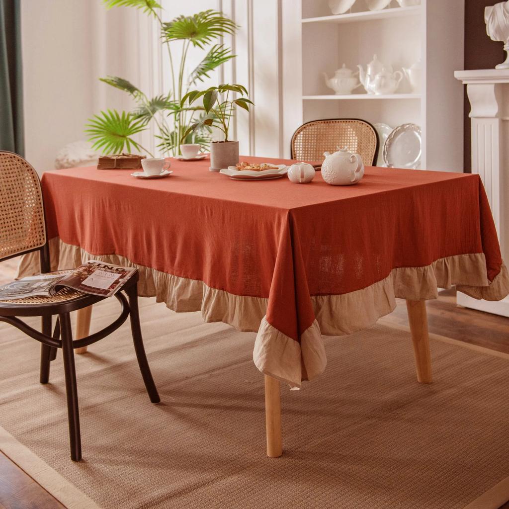 Скатерть из 100% хлопка, моющаяся скатерть для свадебной вечеринки, обеденного банкета, украшения, роскошная скатерть с оборками, вышитая