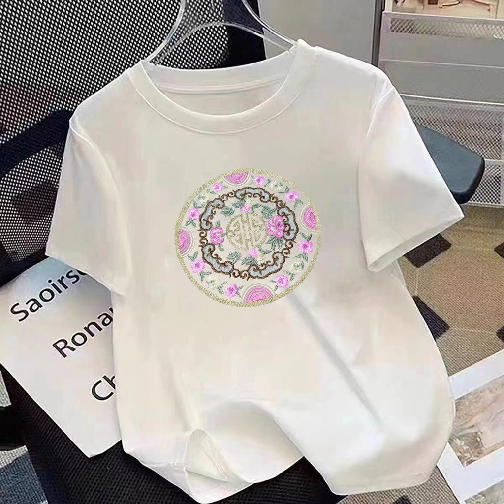 VEZFAA Женские модные повседневные летние весенние блузки и рубашки с цветочным узором и коротким рукавом с круглым вырезом