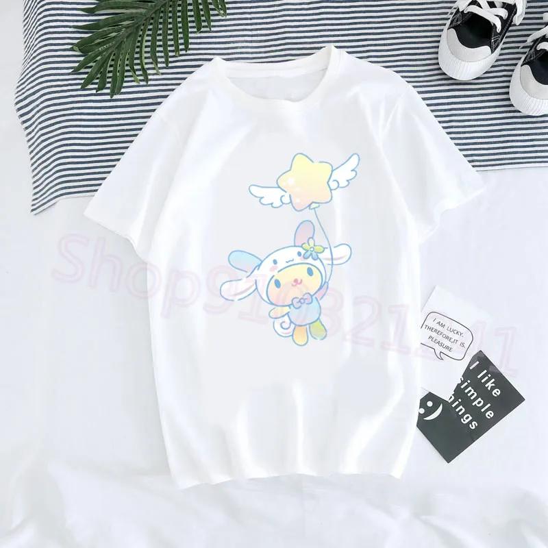 Usahana Bunny Cartoon Graphic Cotton T-Shirt for Women Harajuku Kawaii Style Cute Funny Print Casual Short Sleeve Round Neck Top