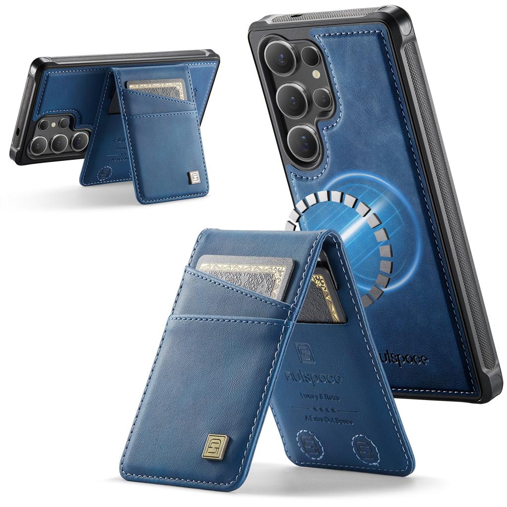 For Samsung Galaxy S24 Ultra Case AUTSPACE A12 Leather Back Cover with Magnetic Detachable Card Bag Kickstand