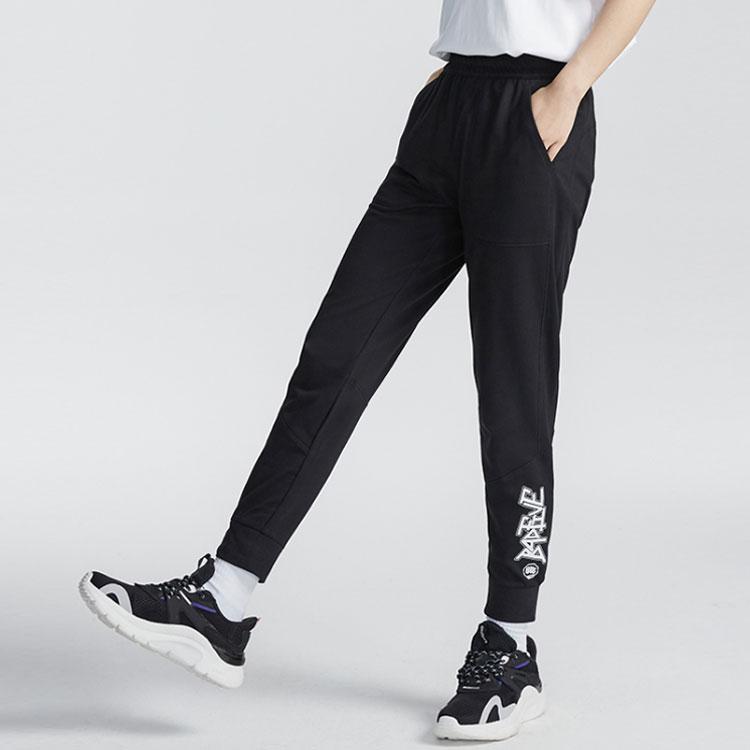 Женские брюки Li Ning Badfive Sports Basketball Series с принтом букв, дышащие, с манжетами, черные AKLR156-1