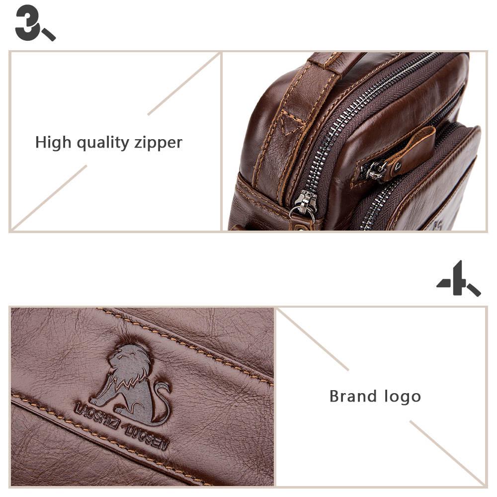 LAOSHIZI Genuine Cow Leather Messenger Bags Men Flap Casual Solid Handbags Shoulder Crossbody Bag Shoulder Bag