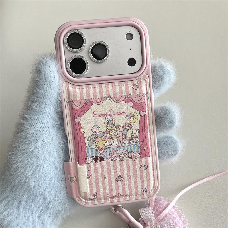 Милый розовый полосатый чехол Sanrio для вечеринки на iPhone 17/16 Pro Max/15/14 для девочек