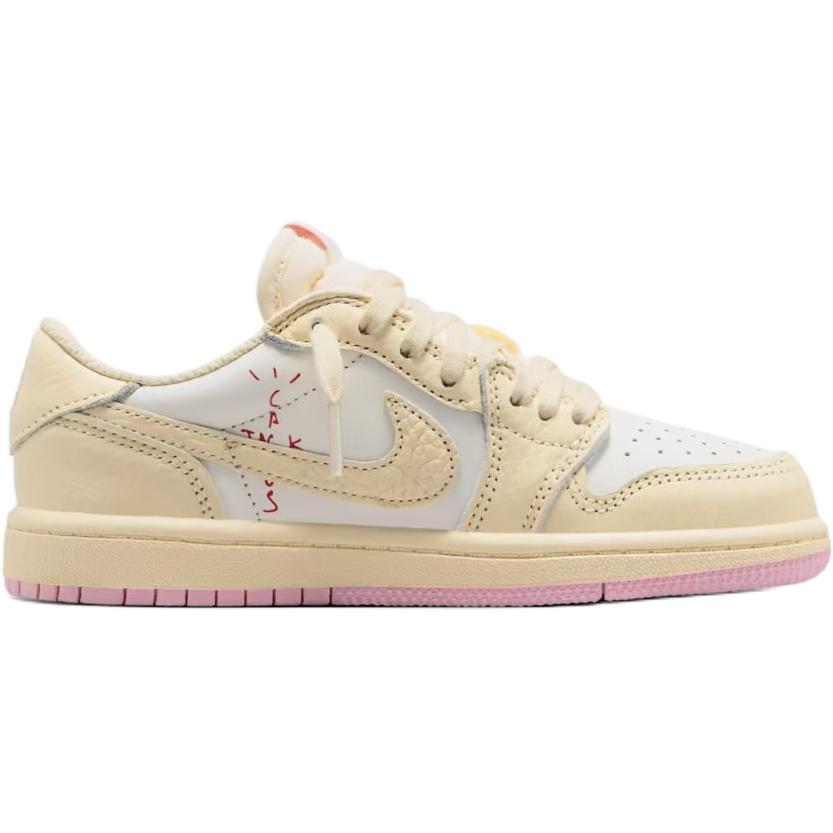 Кроссовки Travis Scott x Air Jordan 1 Low OG SP PS Shy Pink для детей Muslin Sail University-Red IQ7605-100