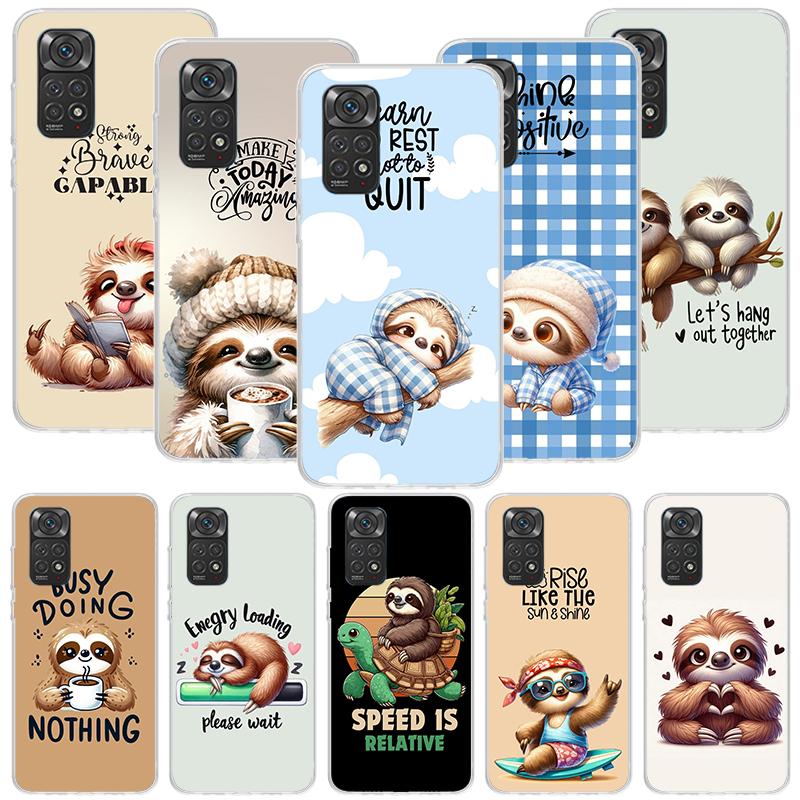 Animal Cute Cartoon Sloth Coffee Phone Case For Xiaomi Redmi Note 13 14 15 Pro Plus 12S 12 14S 11S 11E 10 10S 11 11T 5G 4G Cover