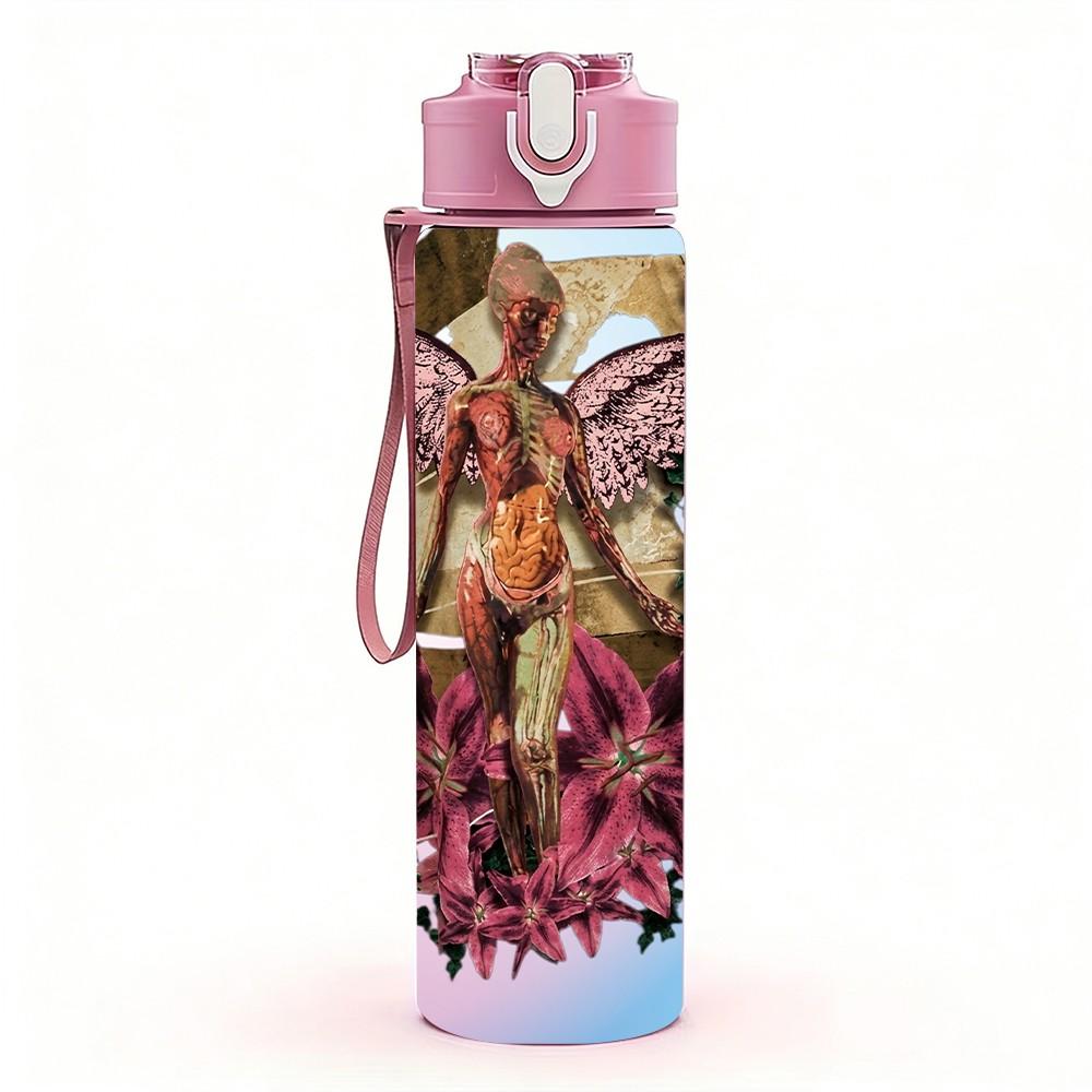 1PC Angel Figure 750ml sports water bottle leakproof straw lid outdoor office home