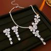 2 Pcs Shiny Zircon Rhinestones Necklaces Jewelry Sets Luxury Butterfly Flower Water Drop Dangle Earrings  for Party Wedding A