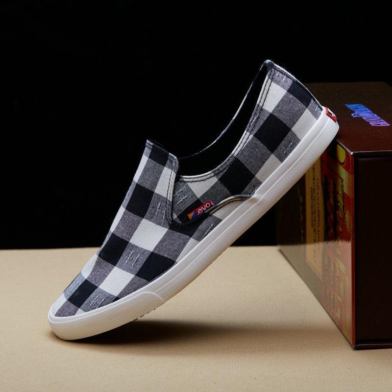Туфли без шнуровки, крутая мужская повседневная обувь на плоской подошве из дышащей ткани в уличном стиле в клетку, черная, синяя