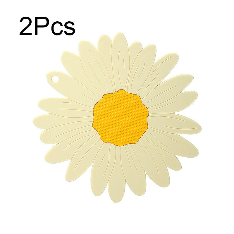 2Pcs Sunflower PVC Heat Insulation Pad Household Bowl Mat Kitchen Cartoon Special-shaped Soft Rubber Table Mat Anti-scald Coaste