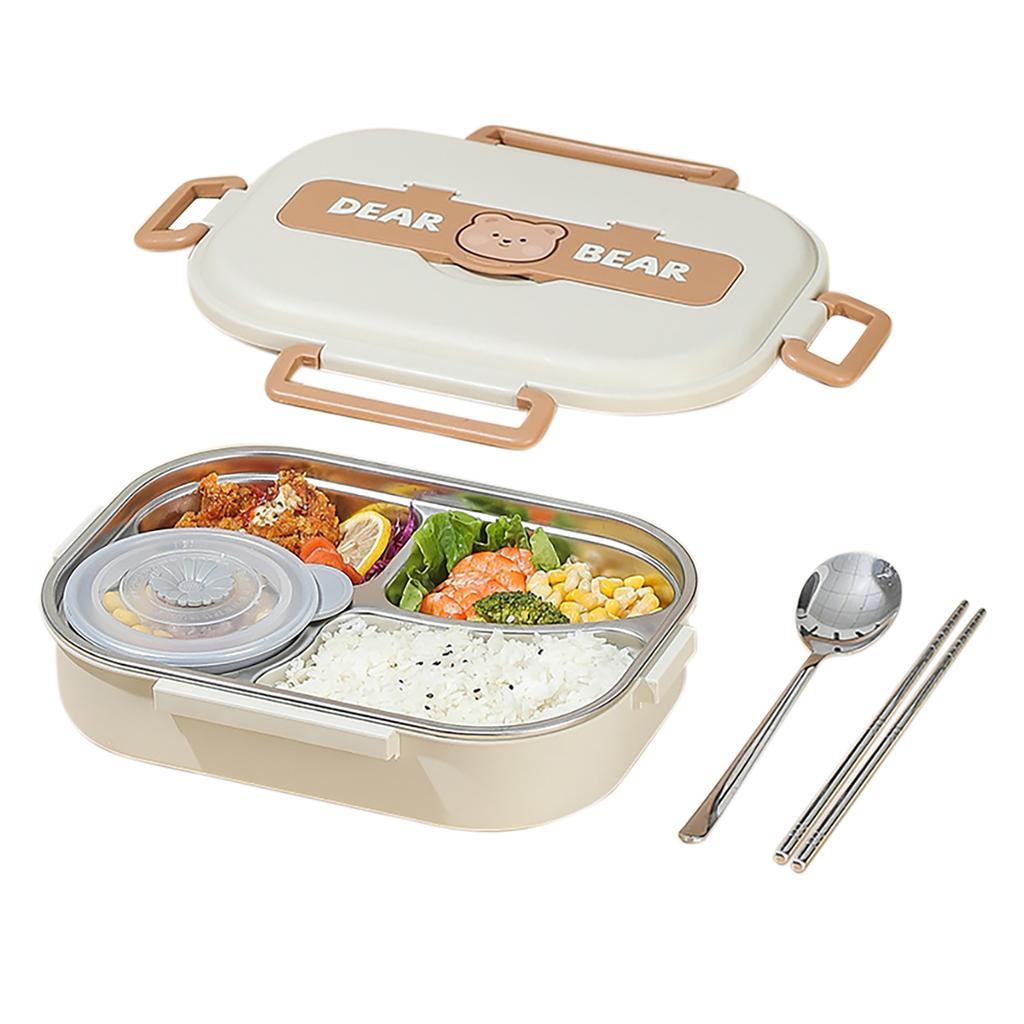 304 Stainless Steel Lunch Box For Kids Food Storage Insulated Lunch Container 4 Compartments Bento Box With Soup Cup Spoons