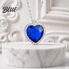 Blue Gemstone Pendant Heart Necklace Faux Diamond Sparkly Romantic Light-reflecting